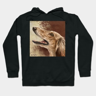 Painting of a Saluki Dog From the Side Smiling on Brown Beige Background Hoodie